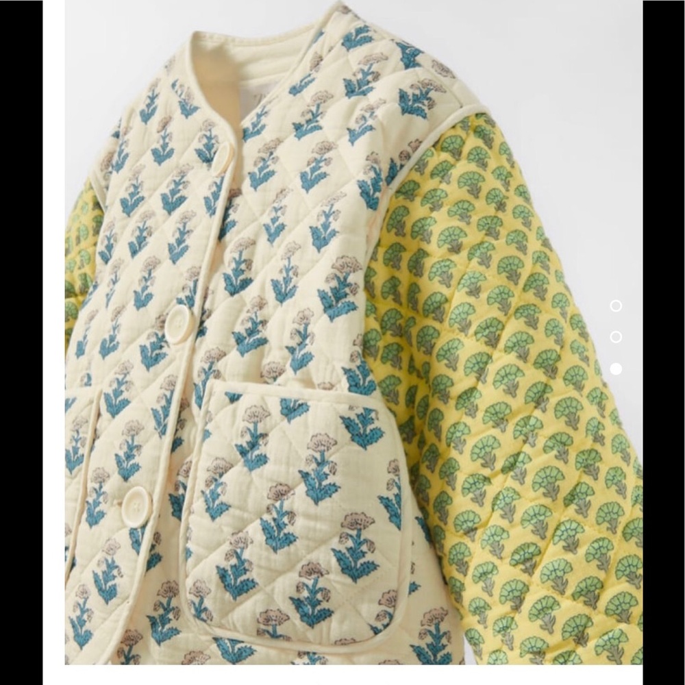 Zara Quilted Kids Puffer Jacket in Cream, Blue & Yellow
